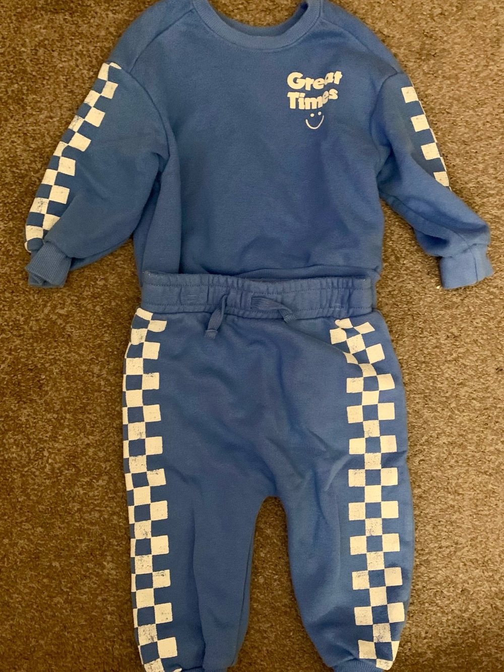 Great Times Blue Checkered Sweatshirt & Jogger Set - 2T